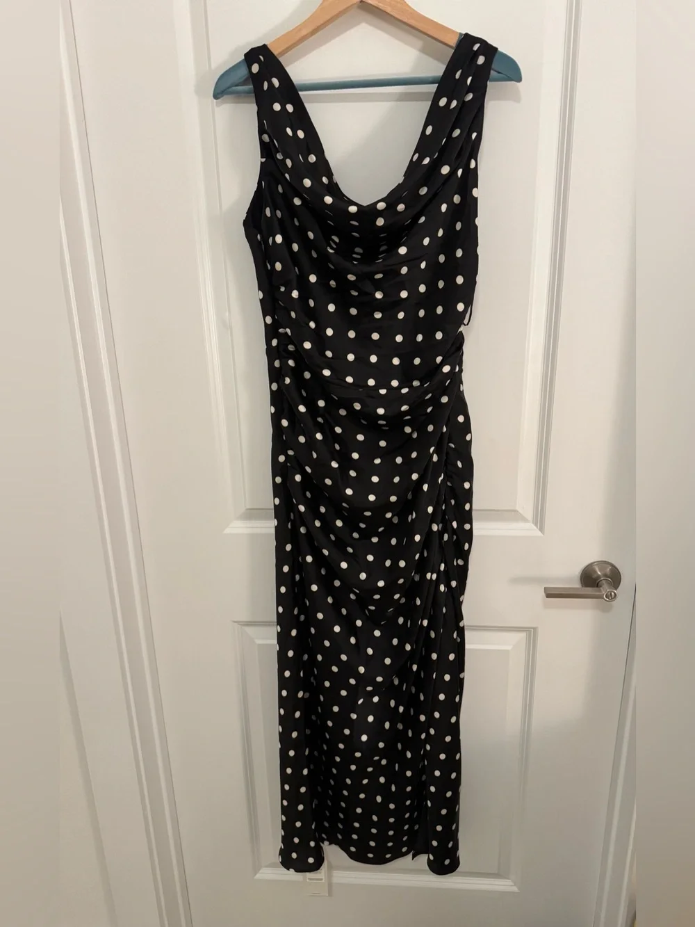 Abercrombie & Fitch Black and White Polka Dot Cowl Neck Maxi Dress